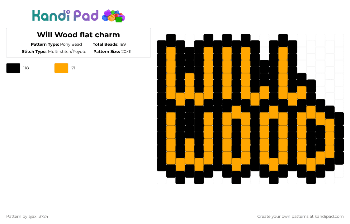 Will Wood flat charm - Pony Bead Pattern by ajax_3724 on Kandi Pad - orange,black