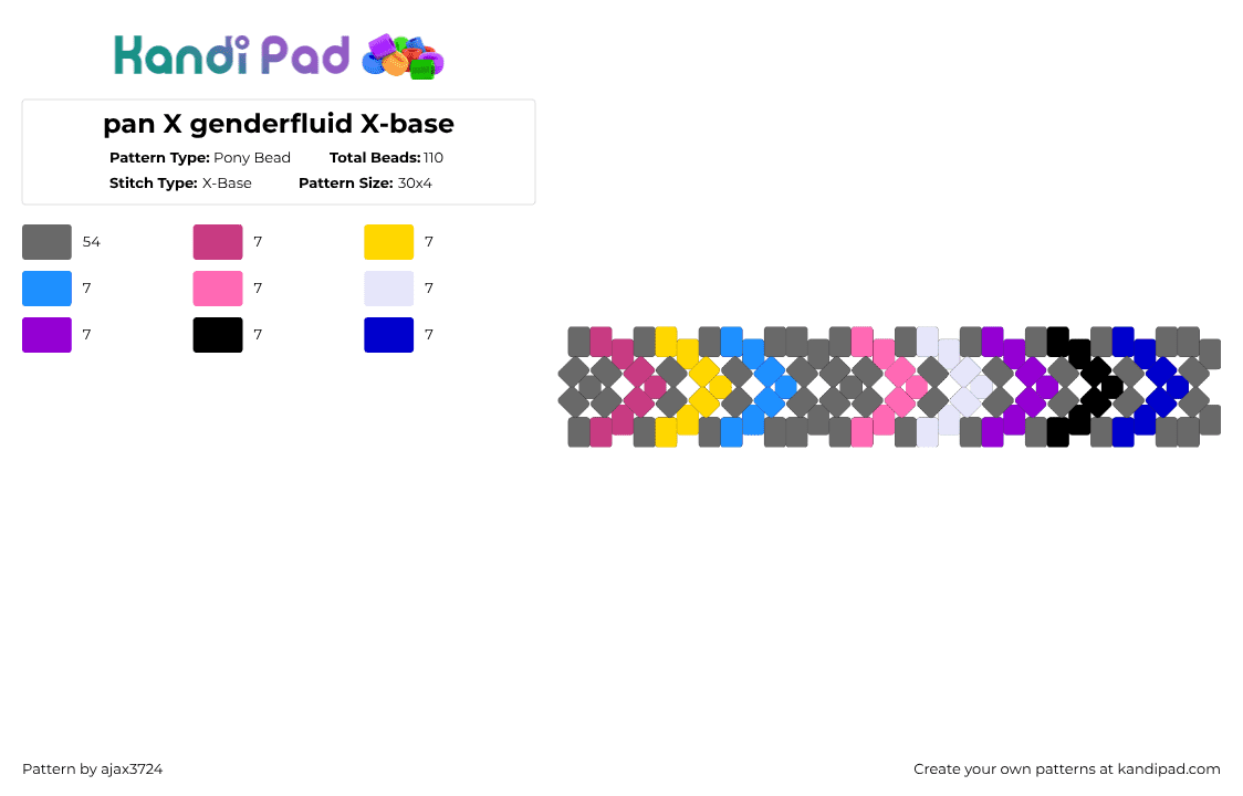 pan X genderfluid X-base - Pony Bead Pattern by ajax_05072 on Kandi Pad - red,pink,orange,yellow