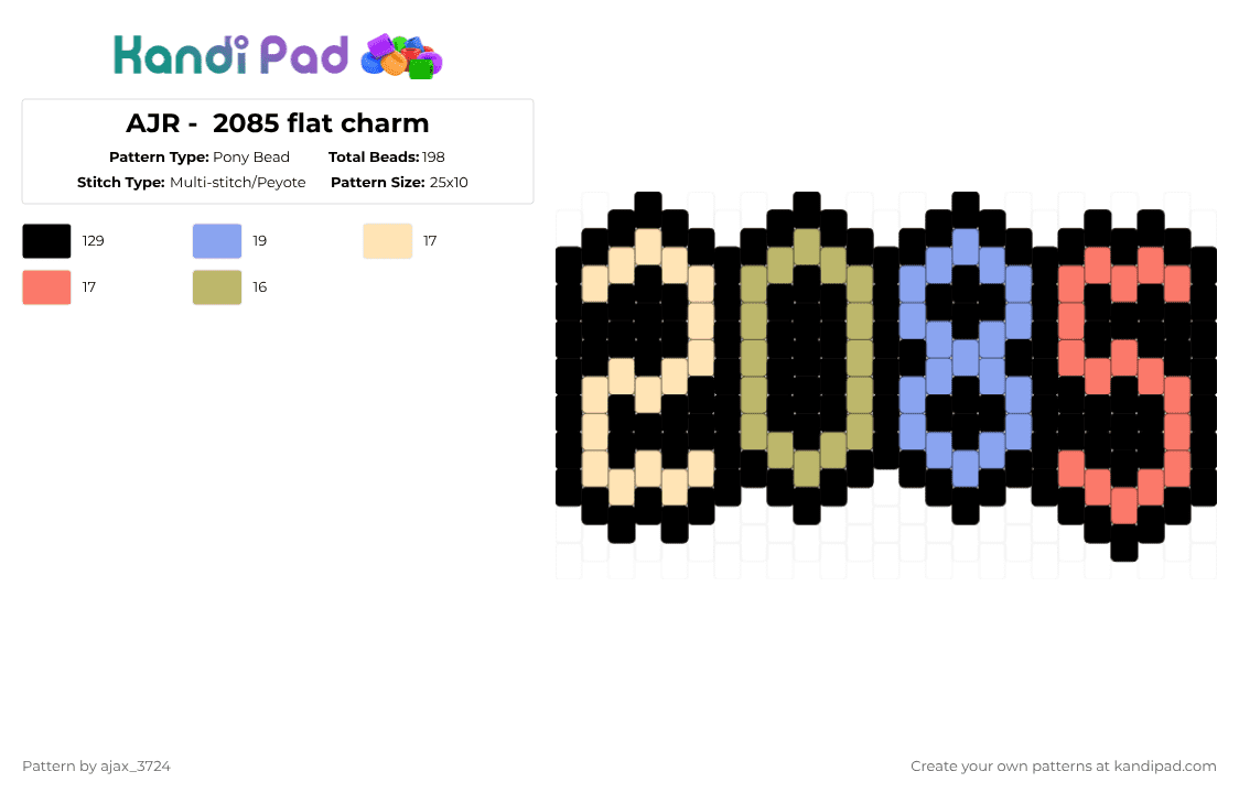 AJR -  2085 flat charm - Pony Bead Pattern by ajax_3724 on Kandi Pad - black,beige