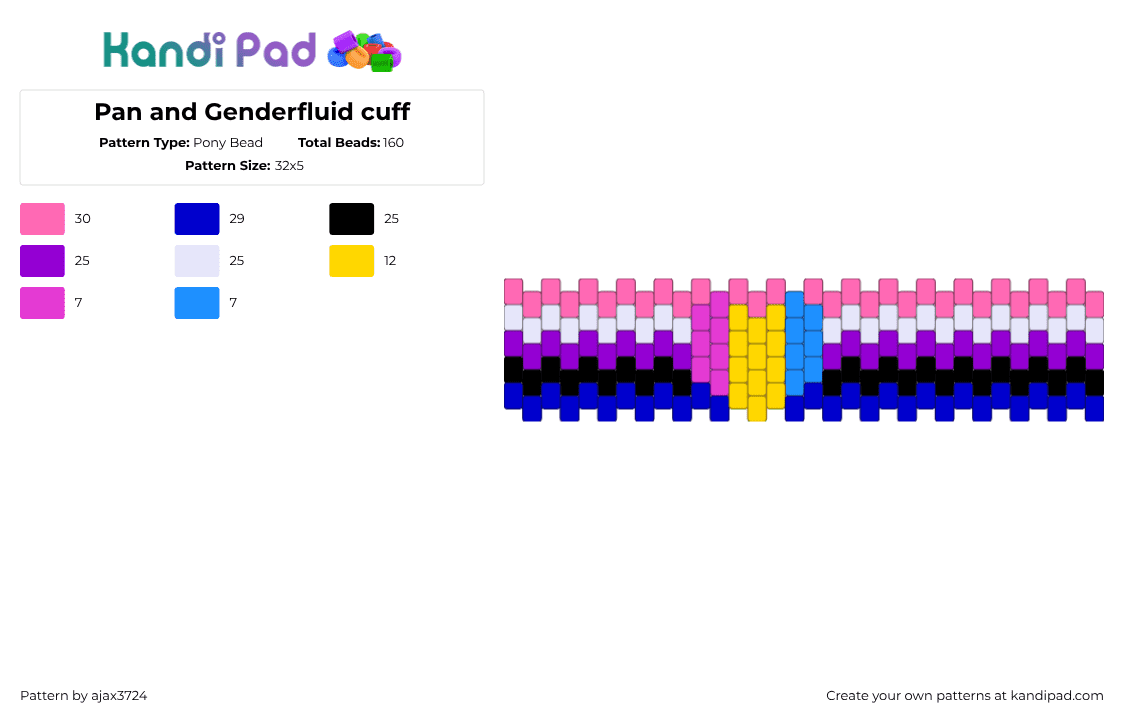 Pan and Genderfluid cuff - Pony Bead Pattern by ajax3724 on Kandi Pad - 