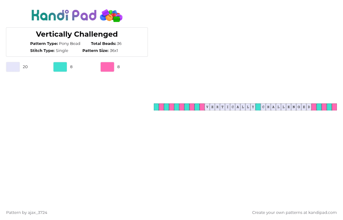 Vertically Challenged - Pony Bead Pattern by ajax_3724 on Kandi Pad - light blue,pink