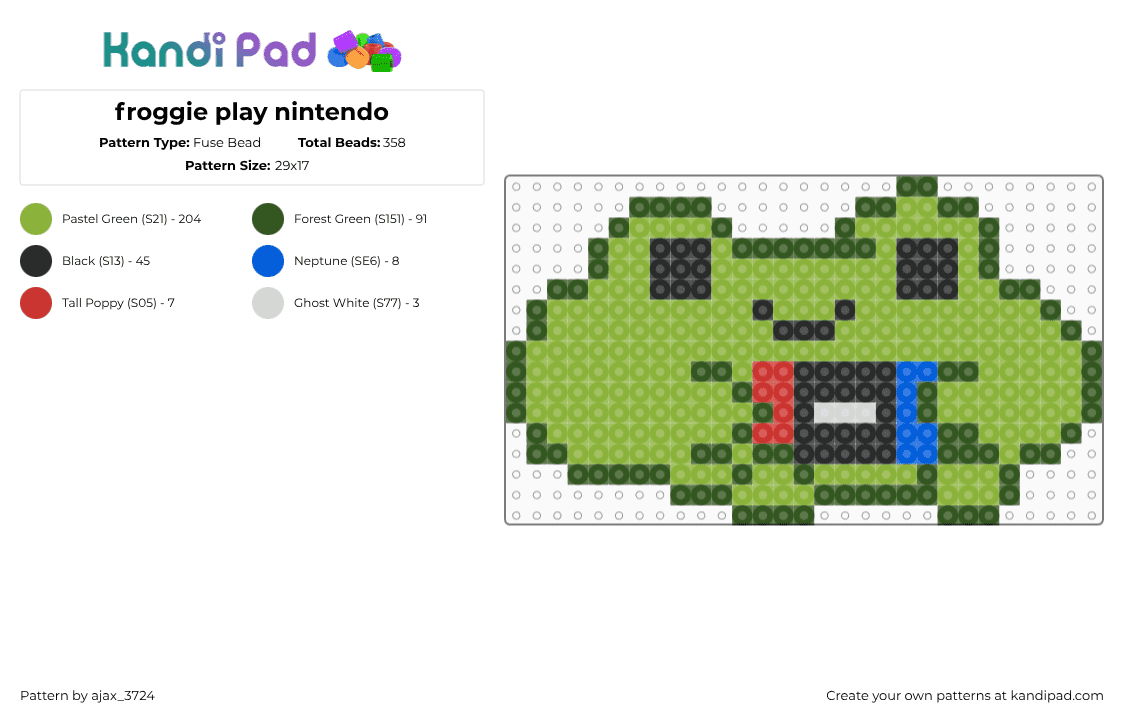 froggie play nintendo - Fuse Bead Pattern by ajax_3724 on Kandi Pad - frog,switch,nintendo,cute,amphibian,animal,gaming,video game,gold,green
