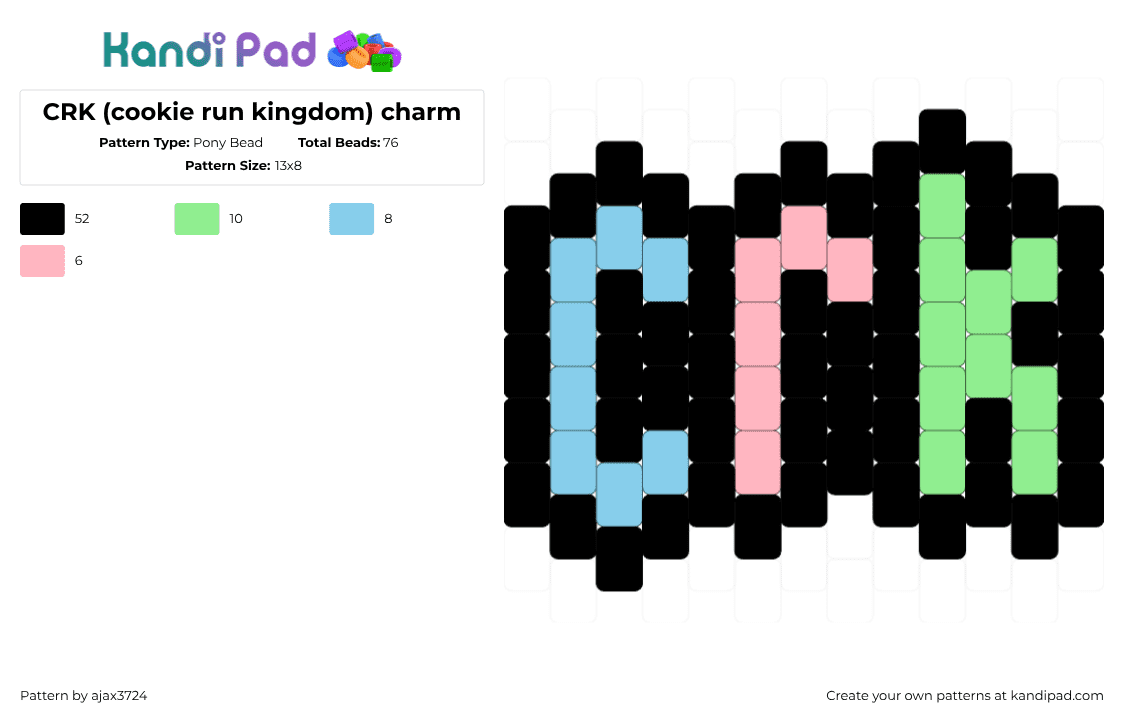 CRK (cookie run kingdom) charm - Pony Bead Pattern by ajax_3724 on Kandi Pad - black,light blue,teal