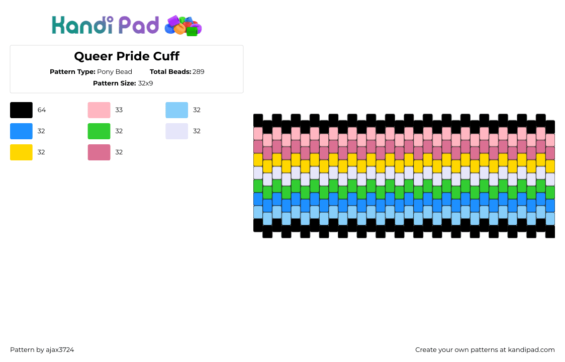 Queer Pride Cuff - Pony Bead Pattern by ajax3724 on Kandi Pad - queer,pride,pastel,cuff,pink,light blue