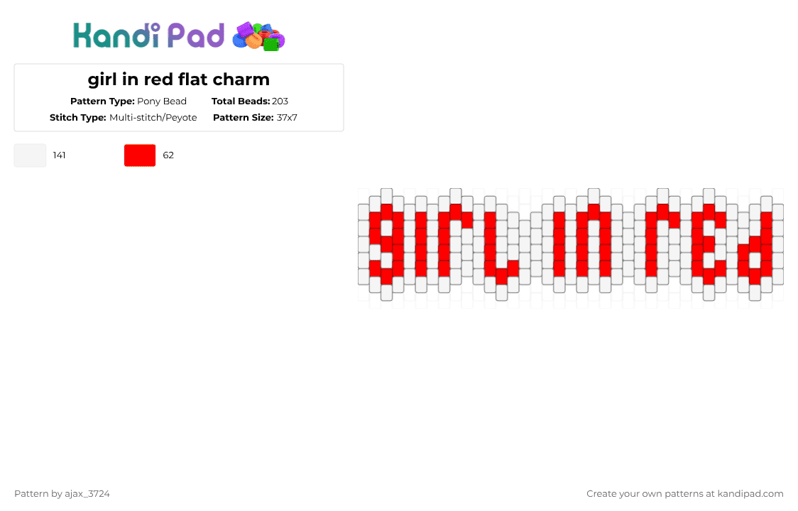 girl in red flat charm - Pony Bead Pattern by ajax_3724 on Kandi Pad - red,white