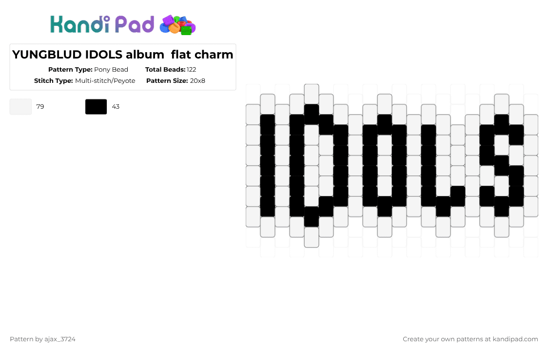 YUNGBLUD IDOLS album  flat charm - Pony Bead Pattern by ajax_3724 on Kandi Pad - black,white