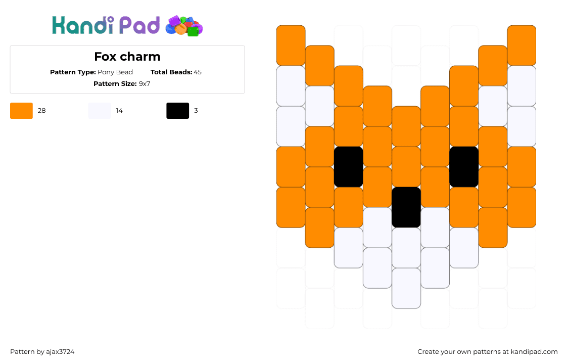 Fox charm - Pony Bead Pattern by ajax_3724 on Kandi Pad - white,orange