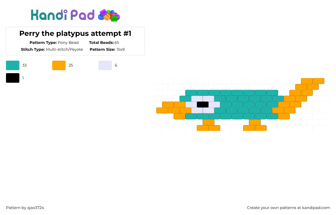 Perry the platypus attempt #1 - Pony Bead Pattern by ajax_3724 on Kandi Pad - teal,orange