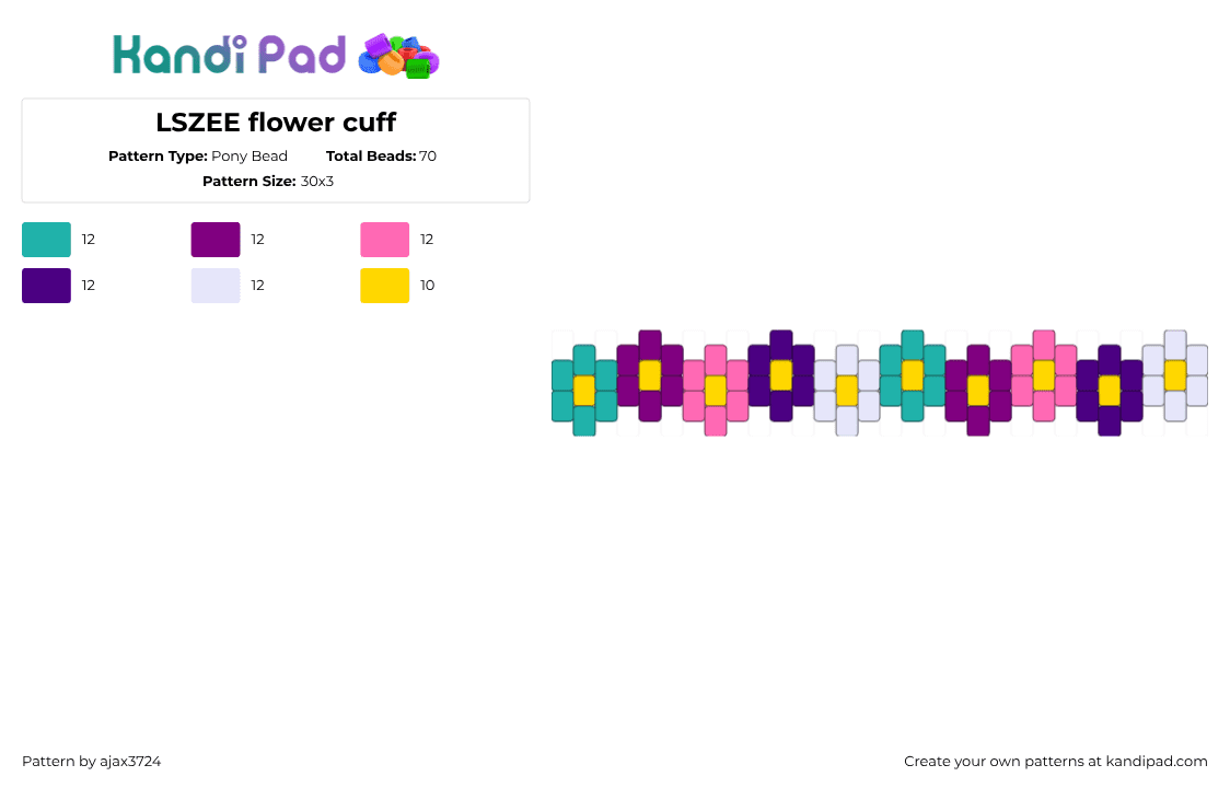 LSZEE flower cuff - Pony Bead Pattern by ajax_3724 on Kandi Pad - pink