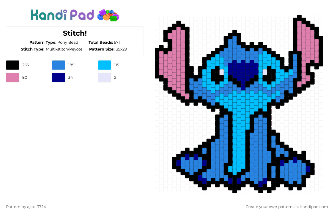 Stitch! Pony Bead Pattern - Kandi Pad | Kandi Patterns, Fuse Bead ...