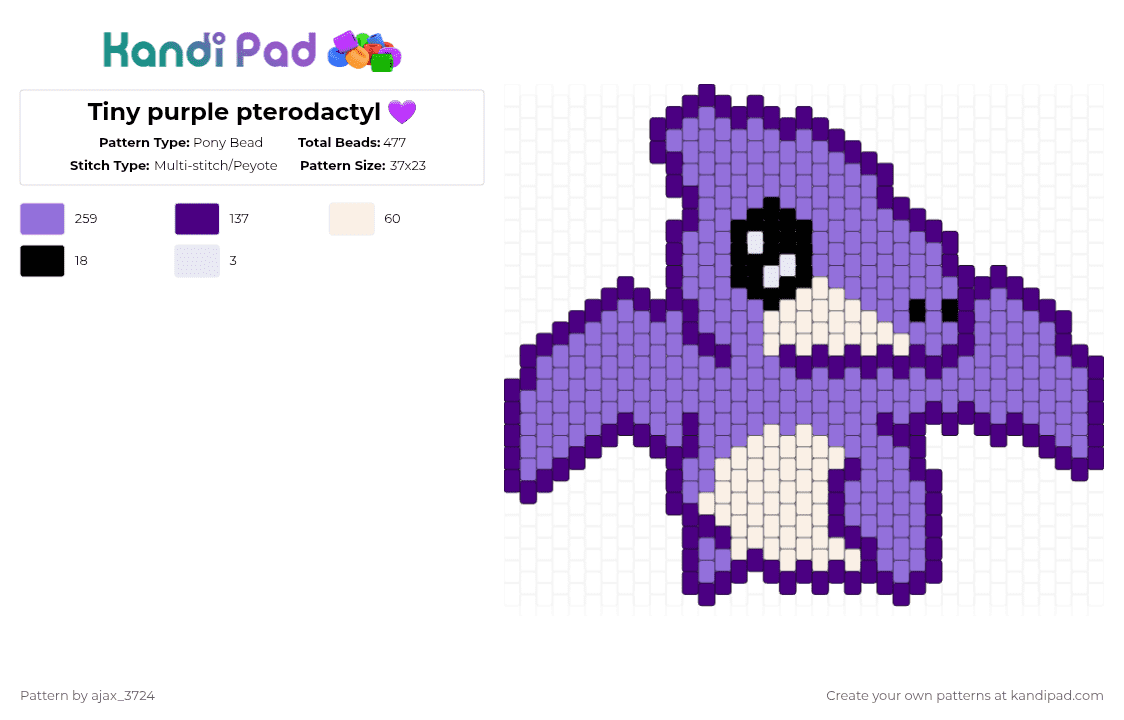 Tiny purple pterodactyl 💜 - Pony Bead Pattern by ajax_3724 on Kandi Pad - purple