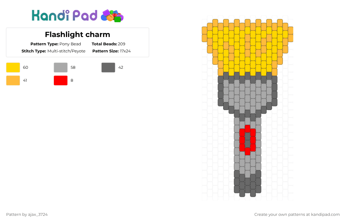 Flashlight charm - Pony Bead Pattern by ajax_3724 on Kandi Pad - gray,beige,orange,yellow