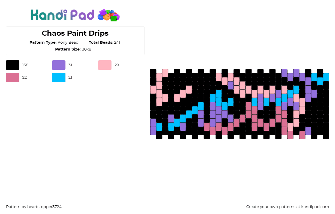 Chaos Paint Drips - Pony Bead Pattern by heartstopper3724 on Kandi Pad - drippy,random,paint,colorful,pastel,black,pink