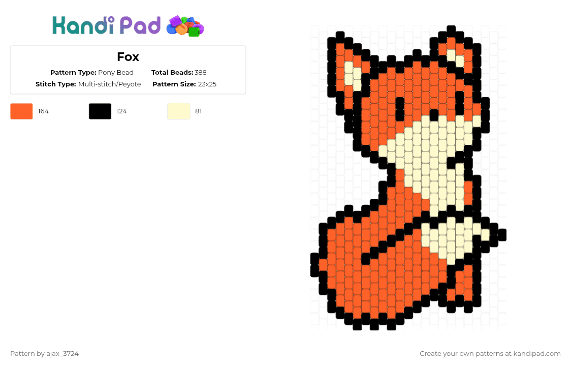 Fox Pony Bead Pattern - Kandi Pad | Kandi Patterns, Fuse Bead Patterns ...