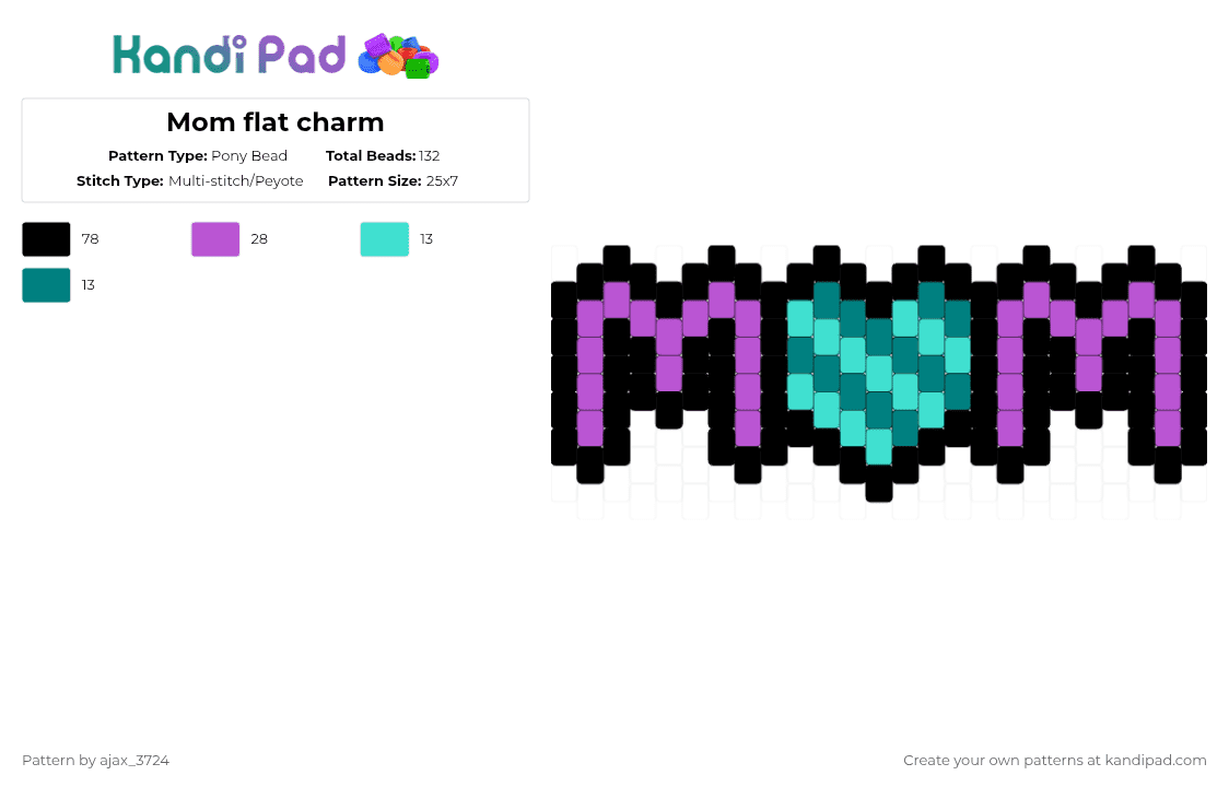 Mom flat charm - Pony Bead Pattern by ajax_3724 on Kandi Pad - black,pink