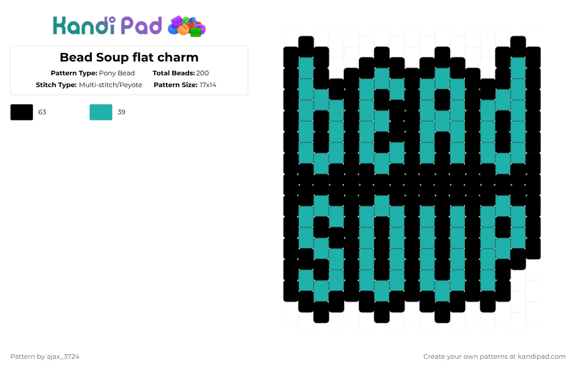 Bead Soup flat charm - Pony Bead Pattern by ajax_3724 on Kandi Pad - teal,black