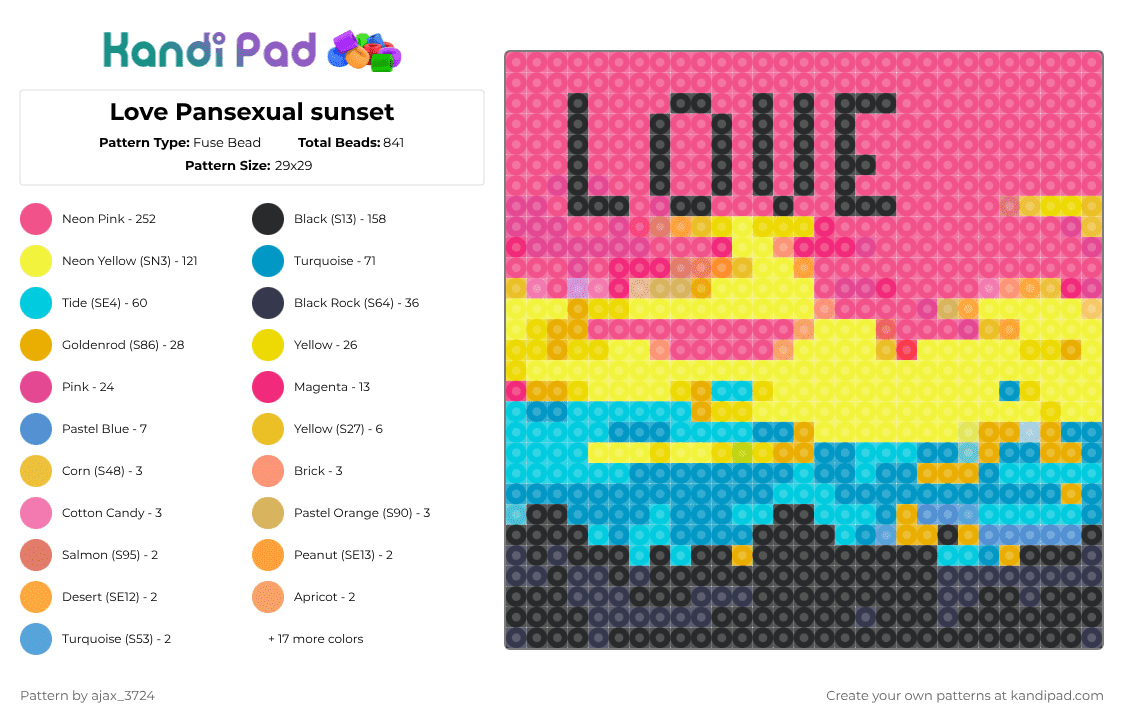 Love Pansexual sunset - Fuse Bead Pattern by ajax_3724 on Kandi Pad - pink,yellow,light blue