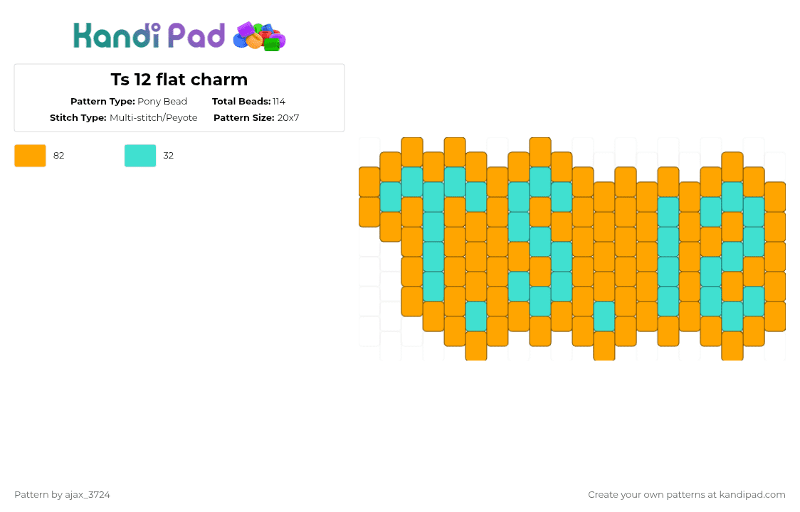 Ts 12 flat charm - Pony Bead Pattern by ajax_3724 on Kandi Pad - light blue,orange,taylor swift,tloasg,music