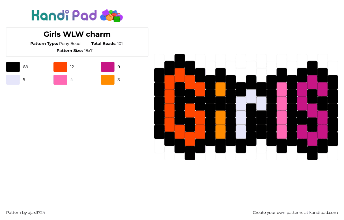 Girls WLW charm - Pony Bead Pattern by ajax_3724 on Kandi Pad - black,red,pink