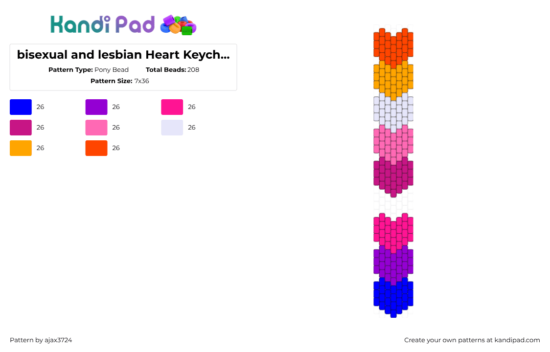 bisexual and lesbian Heart Keychains - Pony Bead Pattern by ajax_3724 on Kandi Pad - purple,pink