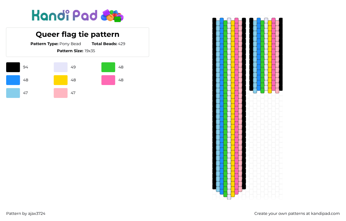 Queer flag tie pattern - Pony Bead Pattern by ajax_3724 on Kandi Pad - light blue,pink