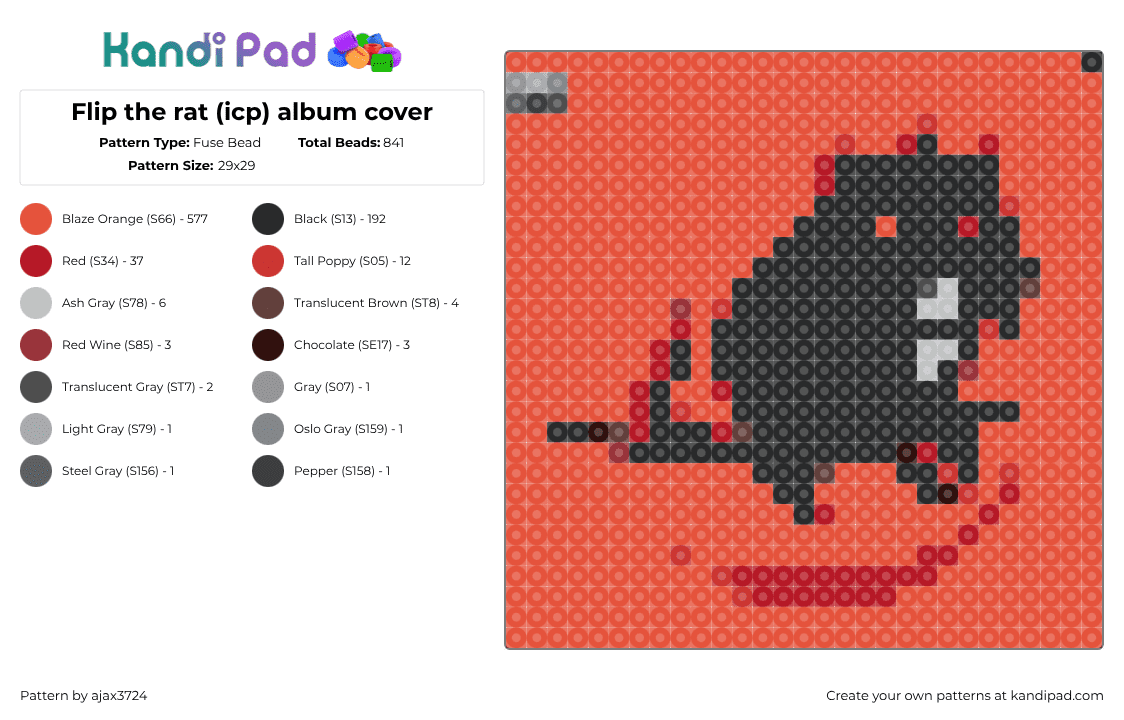 Flip the rat (icp) album cover - Fuse Bead Pattern by ajax_05072 on Kandi Pad - red