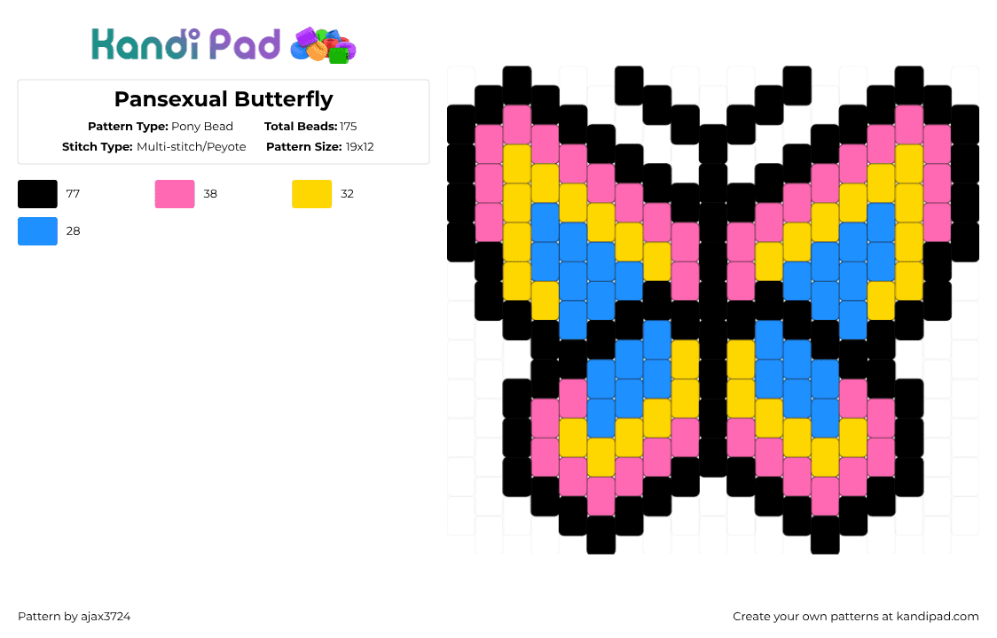 Pansexual Butterfly - Pony Bead Pattern by ajax_3724 on Kandi Pad - pink,yellow