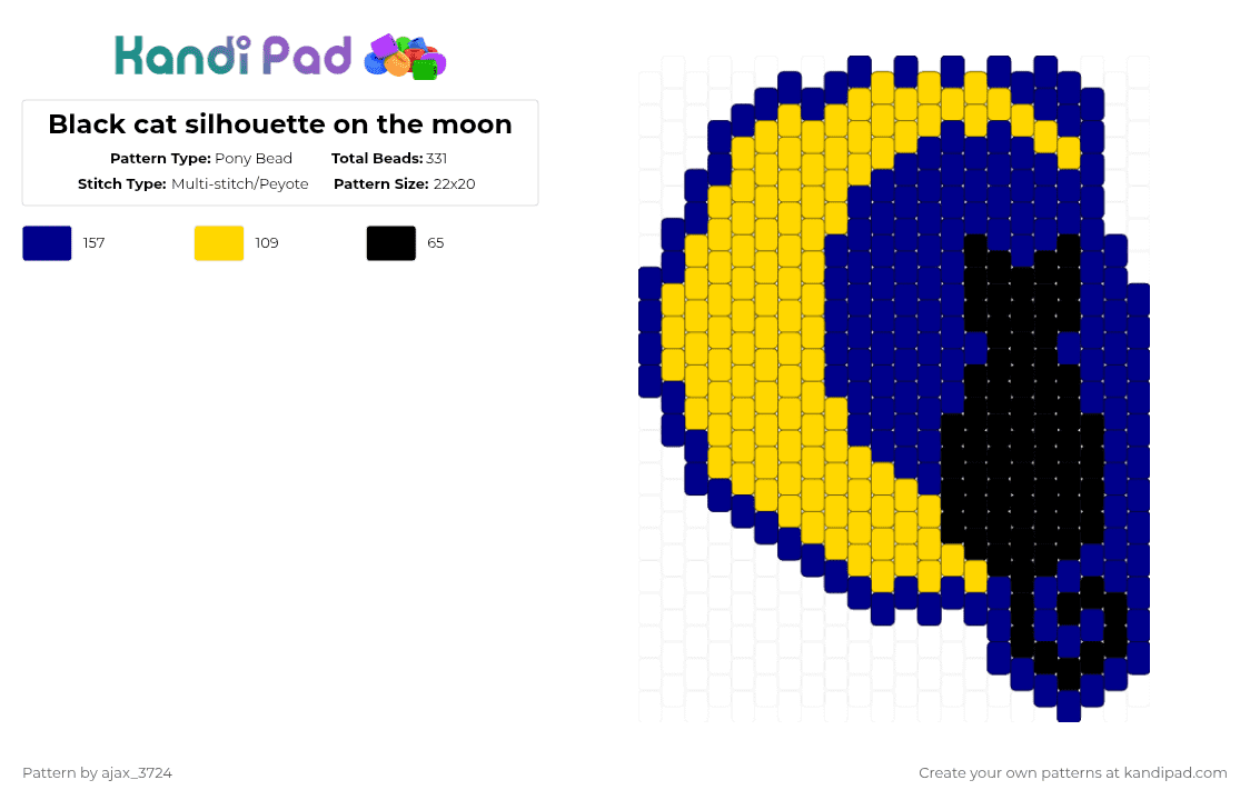 Black cat silhouette on the moon - Pony Bead Pattern by ajax_3724 on Kandi Pad - purple,yellow