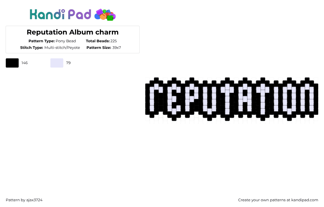 Reputation Album charm - Pony Bead Pattern by ajax_3724 on Kandi Pad - white,black