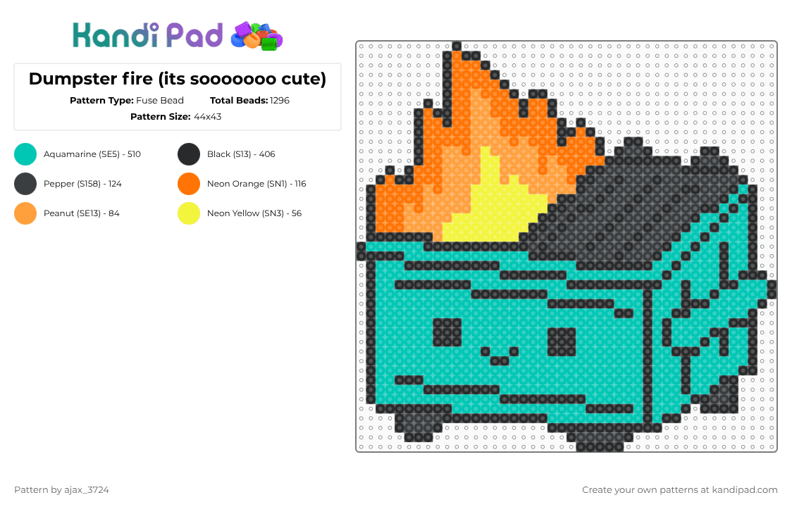 Dumpster fire (its sooooooo cute) - Fuse Bead Pattern by ajax_3724 on Kandi Pad - teal
