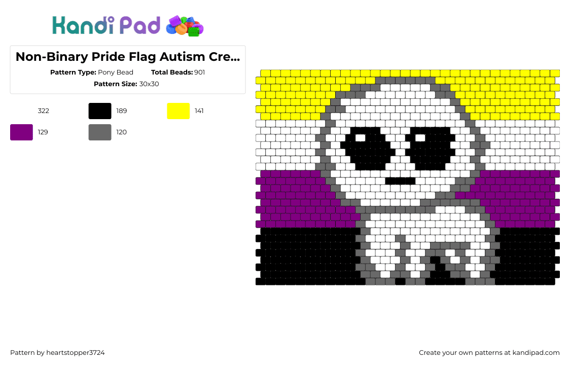 Non-Binary Pride Flag Autism Creature - Pony Bead Pattern by heartstopper3724 on Kandi Pad - autism,nonbinary,pride,creature,flag,yellow,purple,black,white