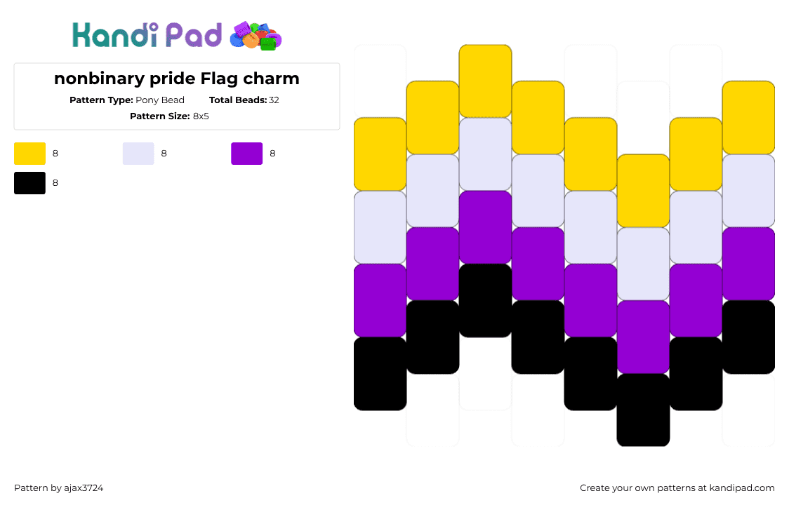 nonbinary pride Flag charm - Pony Bead Pattern by ajax_3724 on Kandi Pad - yellow,purple