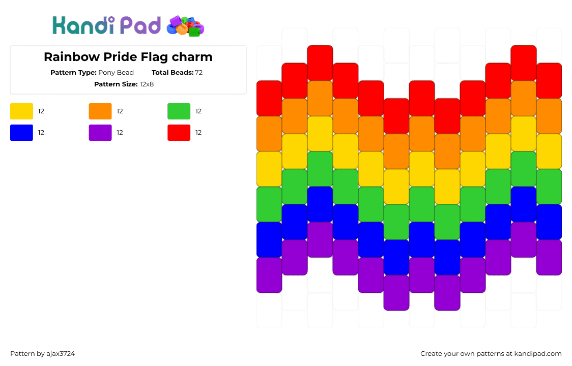 Rainbow Pride Flag charm - Pony Bead Pattern by ajax3724 on Kandi Pad - pride,flag,rainbow,charm