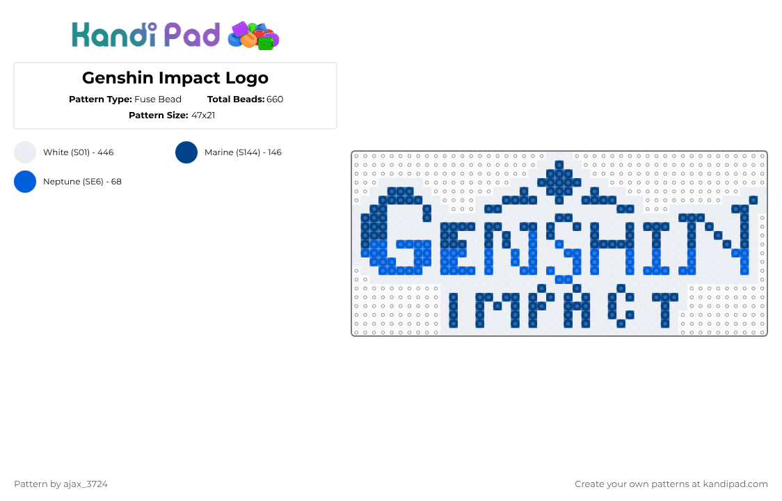 Genshin Impact Logo - Fuse Bead Pattern by ajax_3724 on Kandi Pad - blue,white,requested,lesser known fandoms,game,genshin