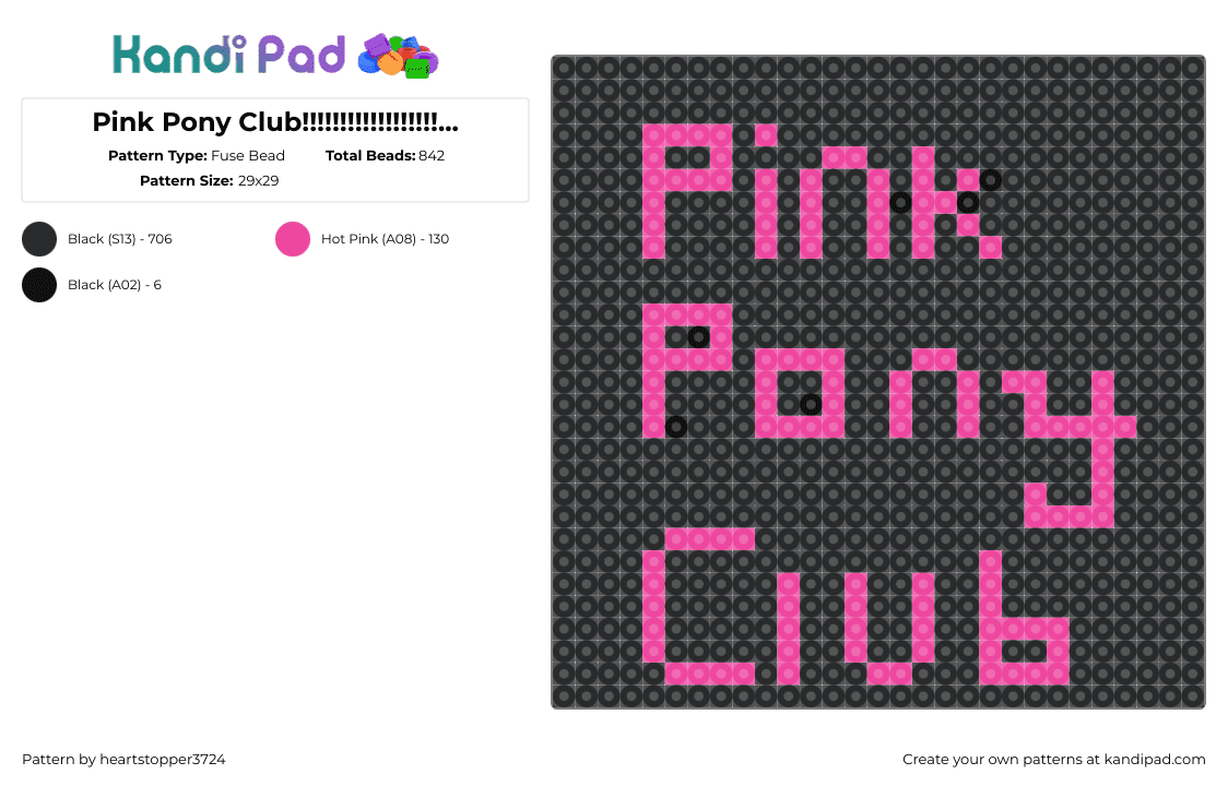 Pink Pony Club!!!!!!!!!!!!!!!!!! Chappell Roan 4 Eva - Fuse Bead Pattern by heartstopper3724 on Kandi Pad - pink pony club,text,chappell roan,music,pink,black