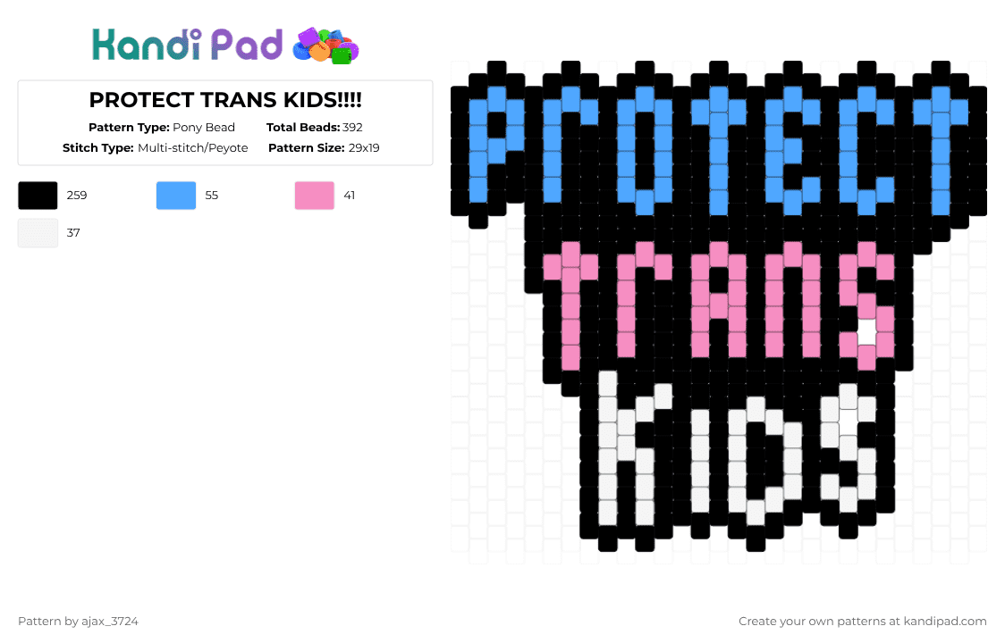 PROTECT TRANS KIDS!!!! - Pony Bead Pattern by ajax_05072 on Kandi Pad - black, light blue, pink