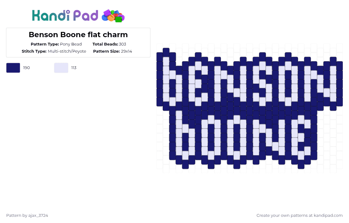 Benson Boone flat charm - Pony Bead Pattern by ajax_3724 on Kandi Pad - white,purple
