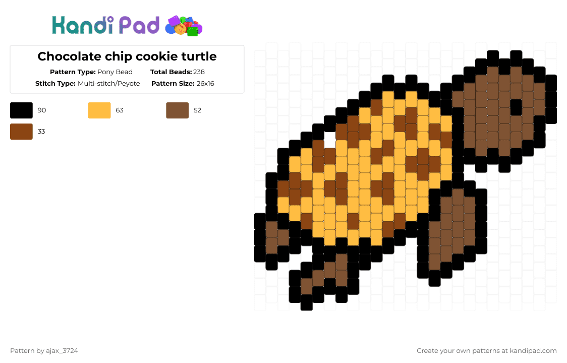 Chocolate chip cookie turtle - Pony Bead Pattern by ajax_3724 on Kandi Pad - turtle,cookie,chocolate chip,animal,food,tan,orange