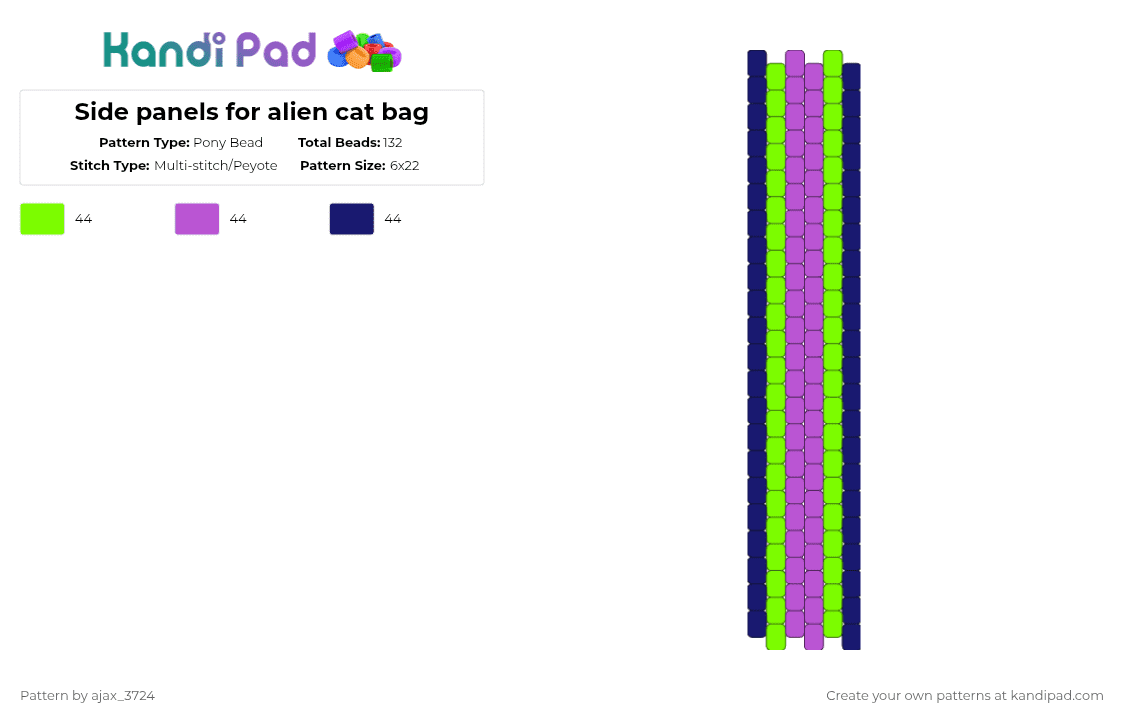 Side panels for alien cat bag - Pony Bead Pattern by ajax_3724 on Kandi Pad - green,pink,purple,alien,cat,bag,space,panel,ajax3724