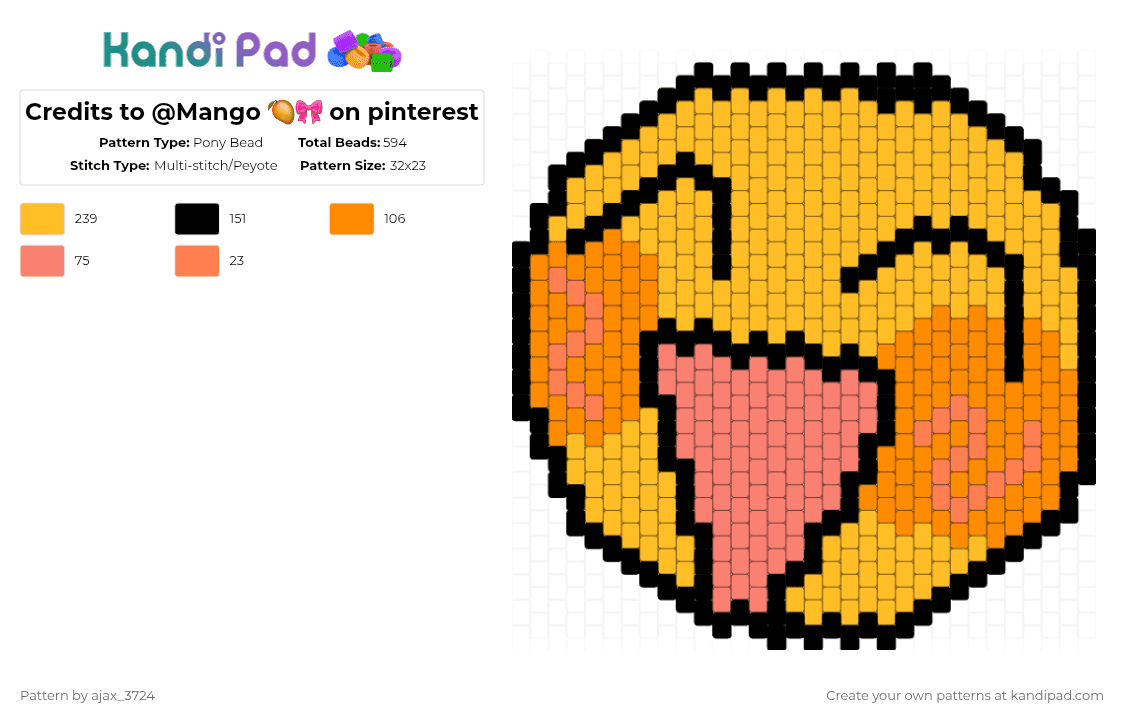 Credits to @Mango 🥭🎀 on pinterest - Pony Bead Pattern by ajax_3724 on Kandi Pad - orange