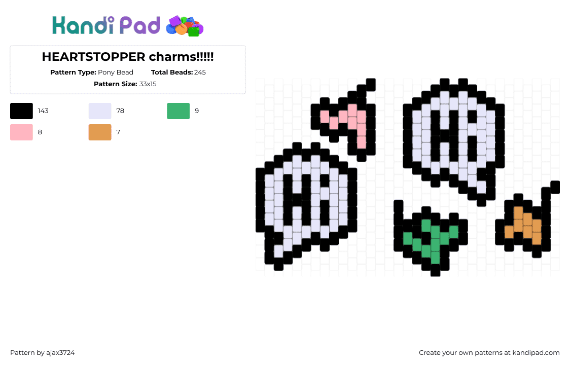 HEARTSTOPPER charms!!!!! - Pony Bead Pattern by ajax_3724 on Kandi Pad - black,white,green,pink