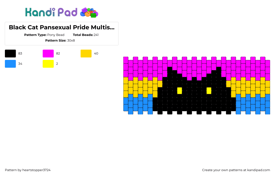 Black Cat Pansexual Pride Multistitch - Pony Bead Pattern by heartstopper3724 on Kandi Pad - pansexual,pride,cat,silhouette,colorful,black,pink,yellow,blue