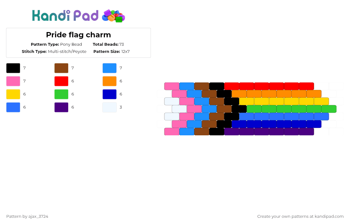 Pride flag charm - Pony Bead Pattern by ajax_3724 on Kandi Pad - red,light blue,pink,purple