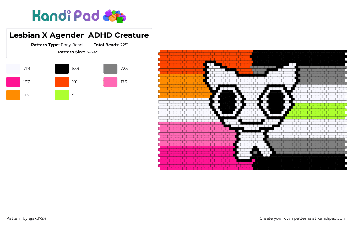 Lesbian X Agender  ADHD Creature - Pony Bead Pattern by ajax3724 on Kandi Pad - 