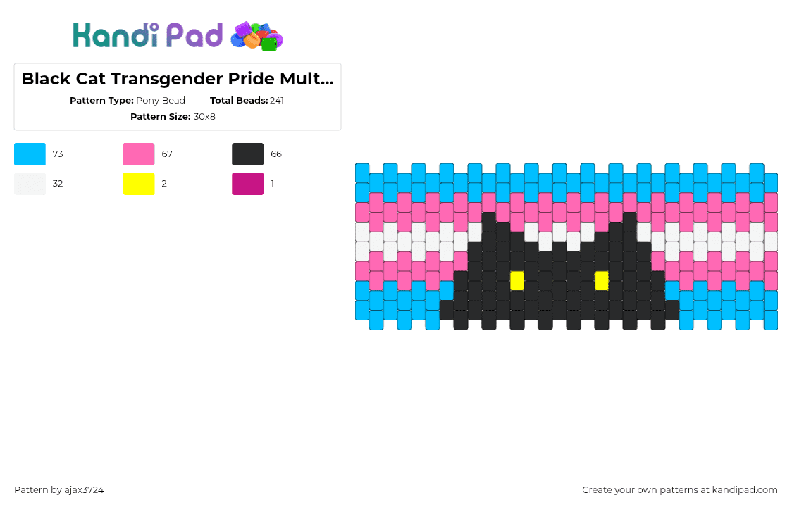 Black Cat Transgender Pride Multi Stich - Pony Bead Pattern by ajax_3724 on Kandi Pad - lesbian,pride,cat,silhouette,horizontal,stripes,pink,orange,black