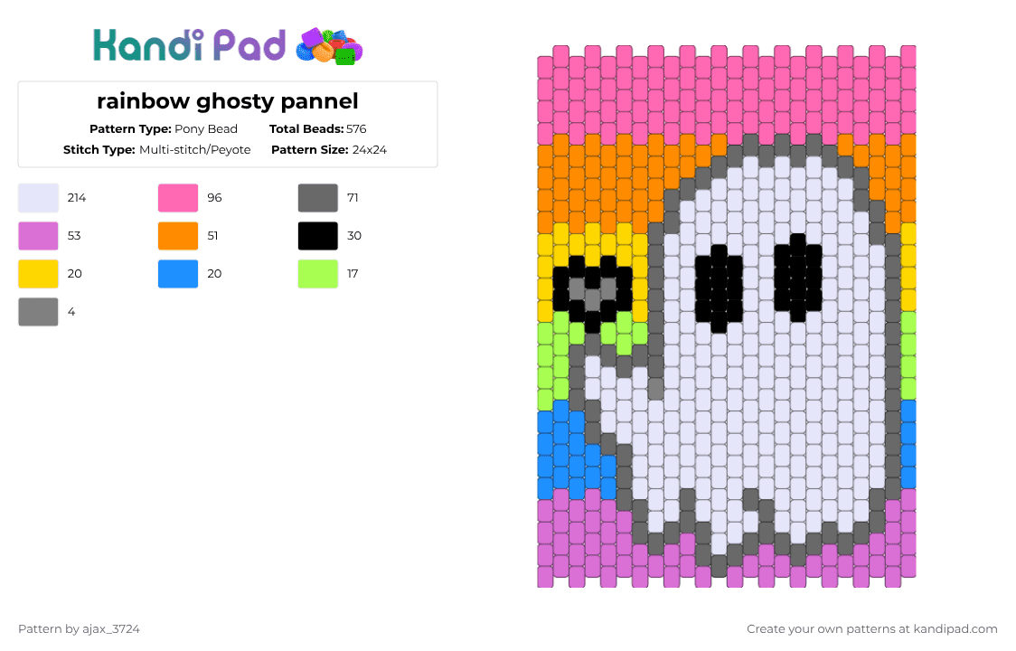 rainbow ghosty pannel - Pony Bead Pattern by ajax_3724 on Kandi Pad - gray,orange,pink,ghost,colorful,cute,scifi,pride