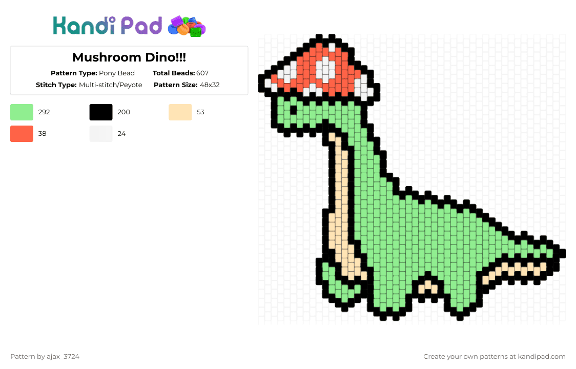 Mushroom Dino!!! - Pony Bead Pattern by ajax_3724 on Kandi Pad - teal