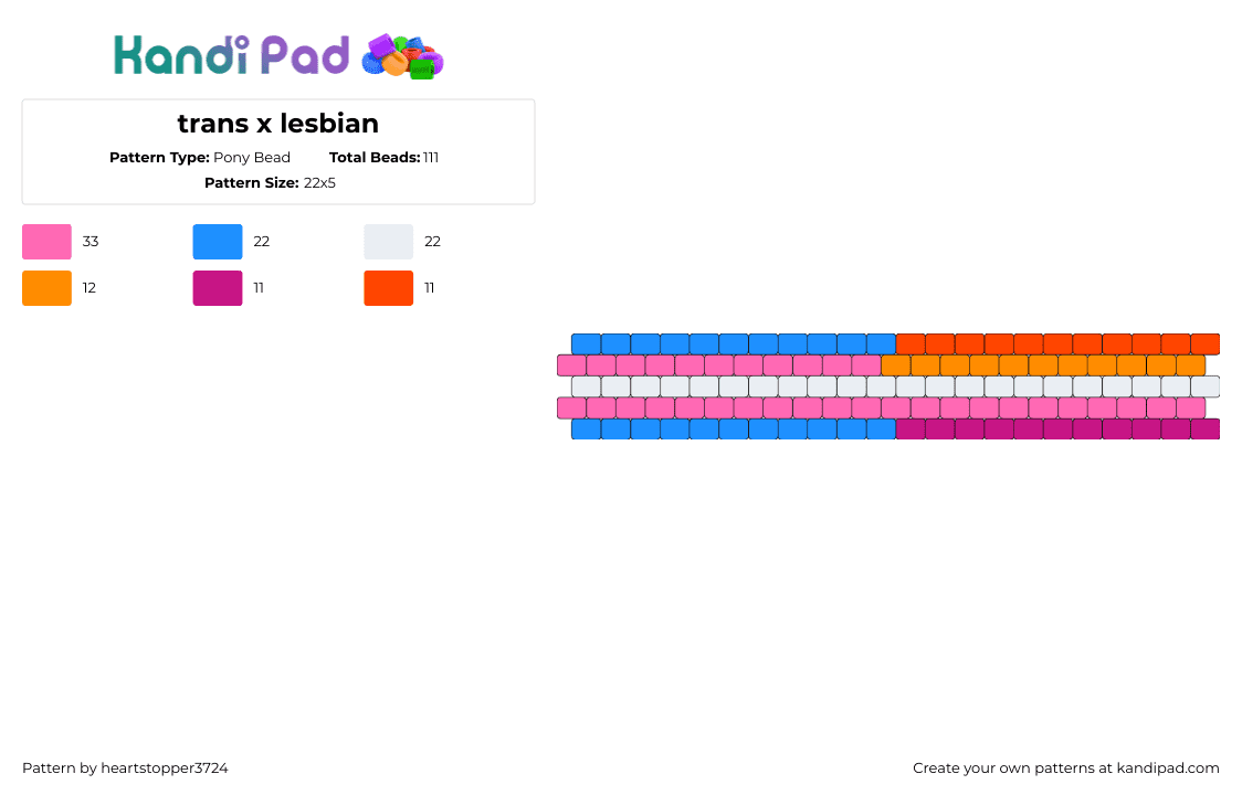 trans x lesbian - Pony Bead Pattern by ajax3724 on Kandi Pad - trans,lesbian,pride,bracelet,cuff,pink,orange,light blue