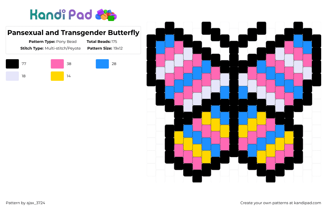 Pansexual and Transgender Butterfly - Pony Bead Pattern by ajax_3724 on Kandi Pad - pink,light blue