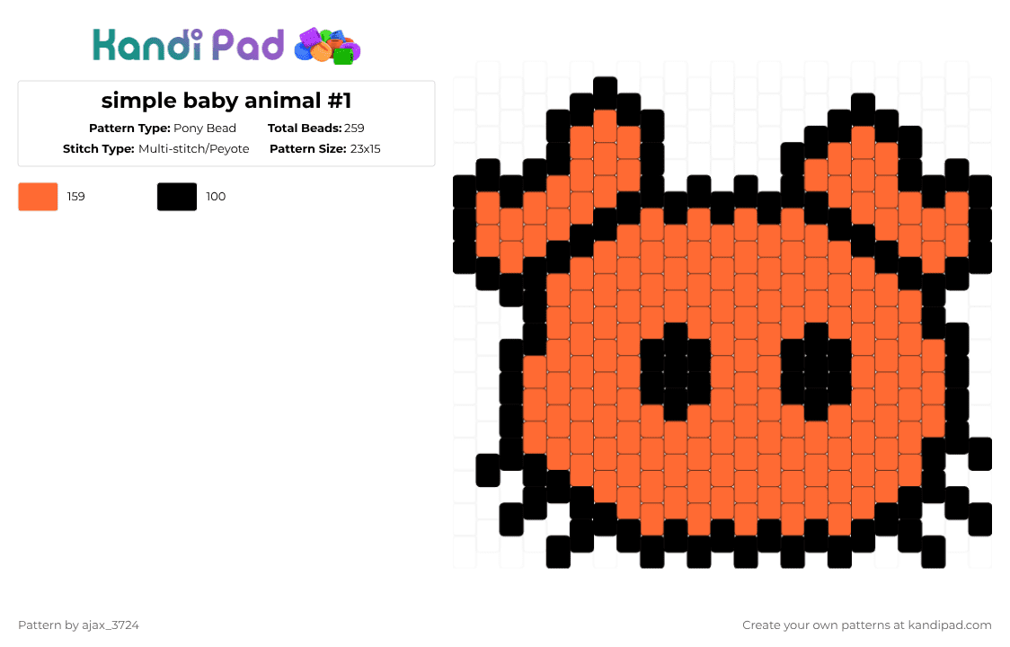 simple baby animal #1 - Pony Bead Pattern by ajax_3724 on Kandi Pad - black,orange,animals,cute,simple,tiny,adorable